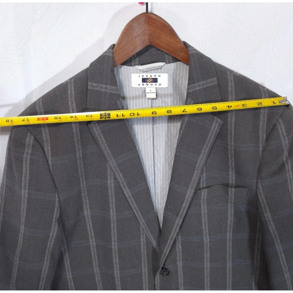 Joseph Abboud Linen Cotton Plaid Sport Coat Blazer Mens Sz L Gray Preppy Summer